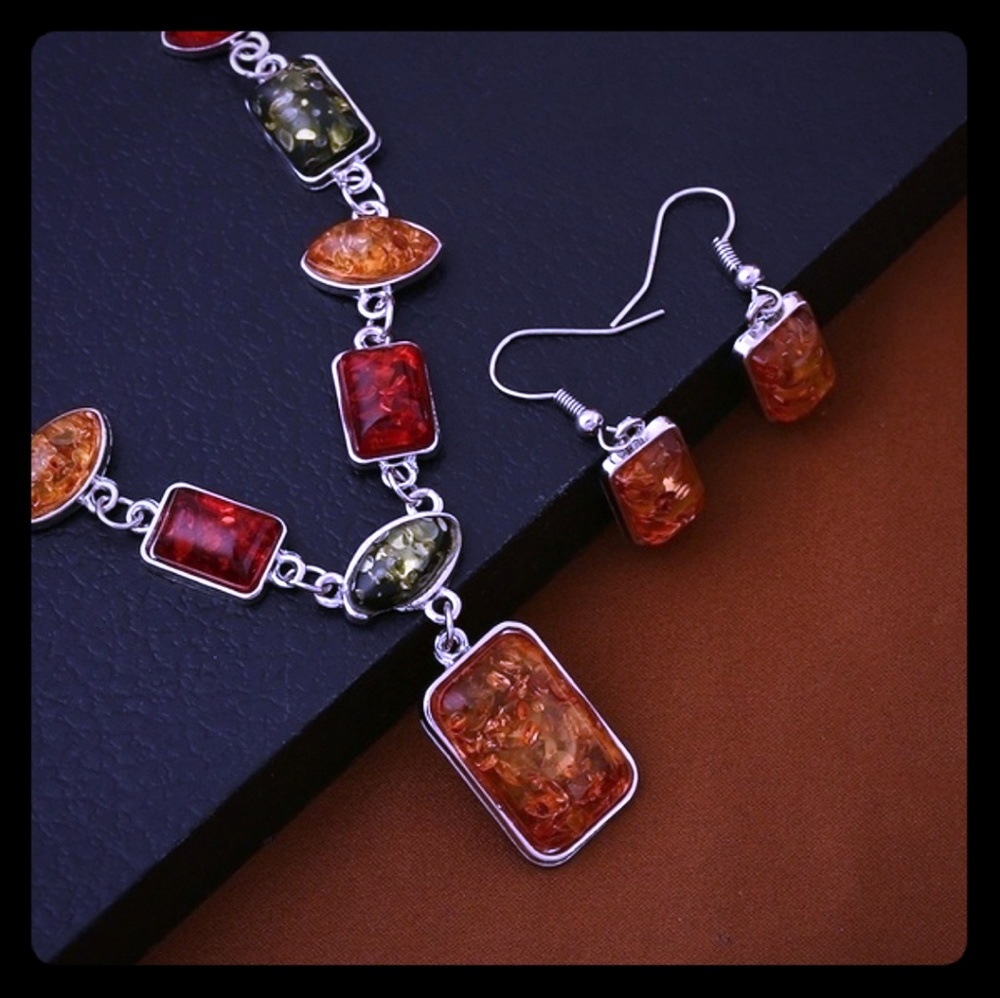 925 sterling silver African Amber jewelry set